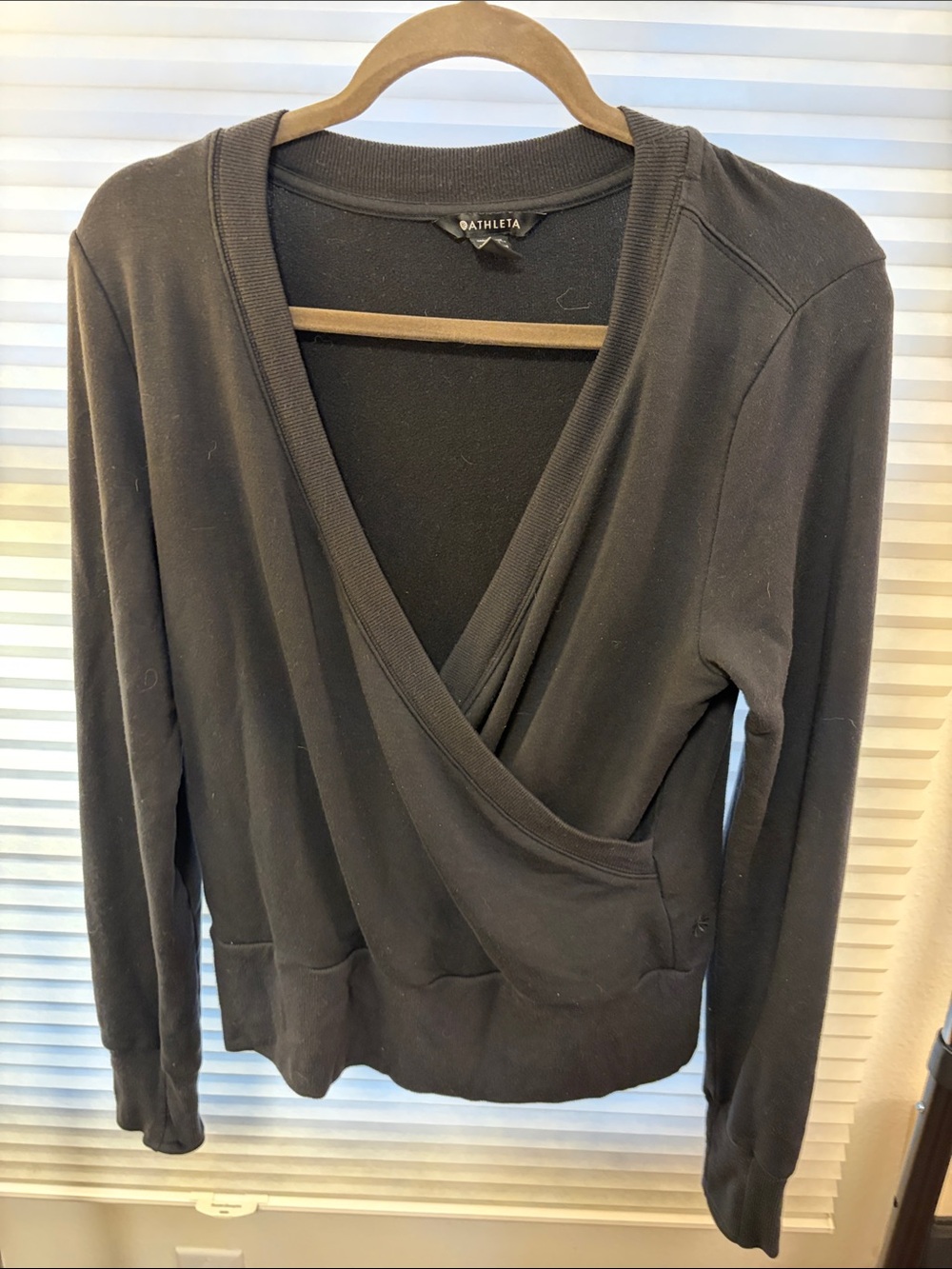 Athleta Black Wrap-Front Pullover Sweatshirt
